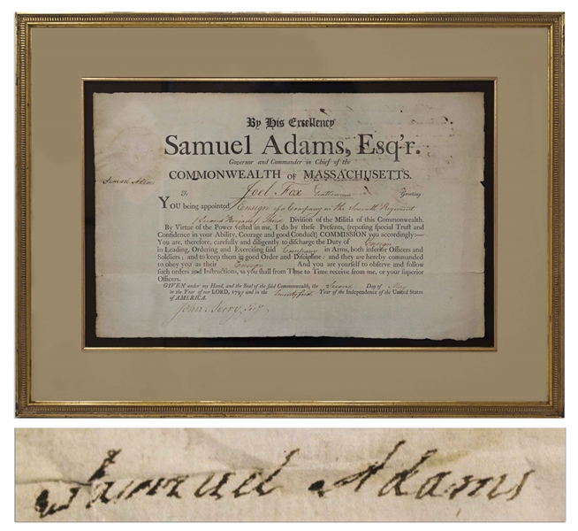 Samuel Adams Signed Military Appointment as Governor of Massachusetts